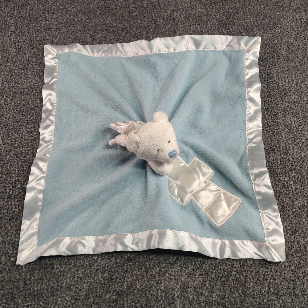 Baby Boom Security Blanket Blue Angel Bear Cross Baptism Religious